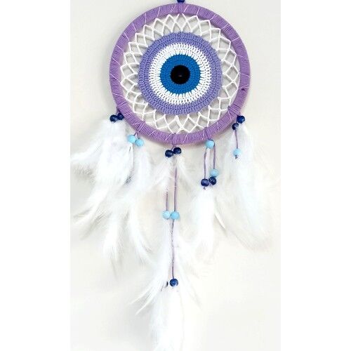 Nazar Boncuğu Motifli Lila Rengi Dream Catcher Düş Kapanı Duvar Süsü