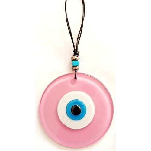 Pembe Renk Cam Nazar Boncuklu El Yapımı Özel Tasarım Duvar Süsü Hediyelik Eşya
