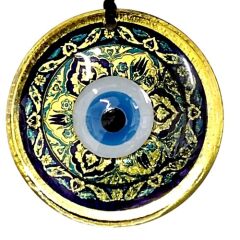 Lale desenli Nazar Boncuklu Altın Rengi Füzyon cam El İşçiliği 12x12 cm Duvar Süsü