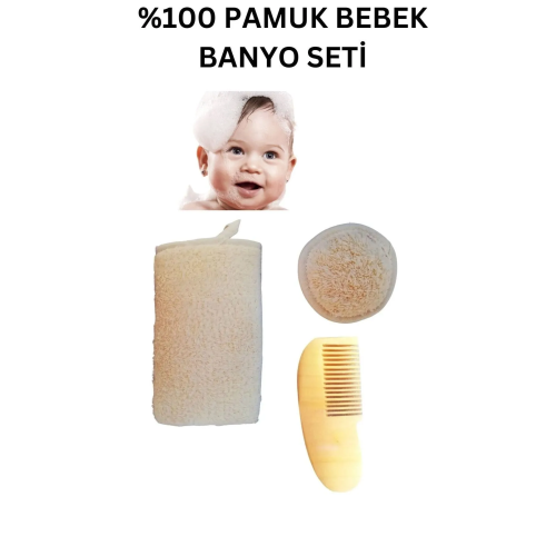 %100 Doğal Pamuk Bebek Banyo Lifi, Doğal Pamuklu Bebek Yüz Lifi, Bebek Limon Ağacı Ahşap Tarak Set